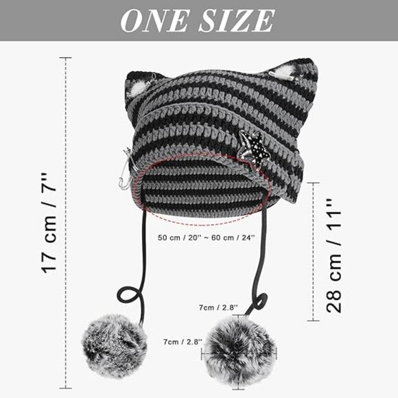 Punk Goth Y2K Hat Cat Ear Skull‎ Cap Brand New !!